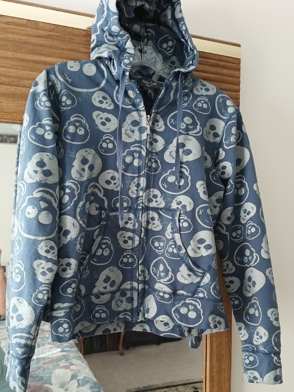 Soho Lady Blue & Grey ☠️ 💀 Skull Print Zip-Up Hoodie